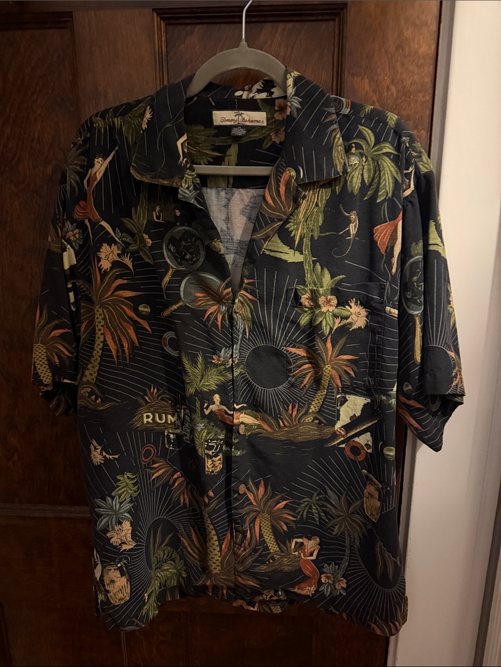 Tommy Bahama silk Black Tropical Island Print Camp Shirt